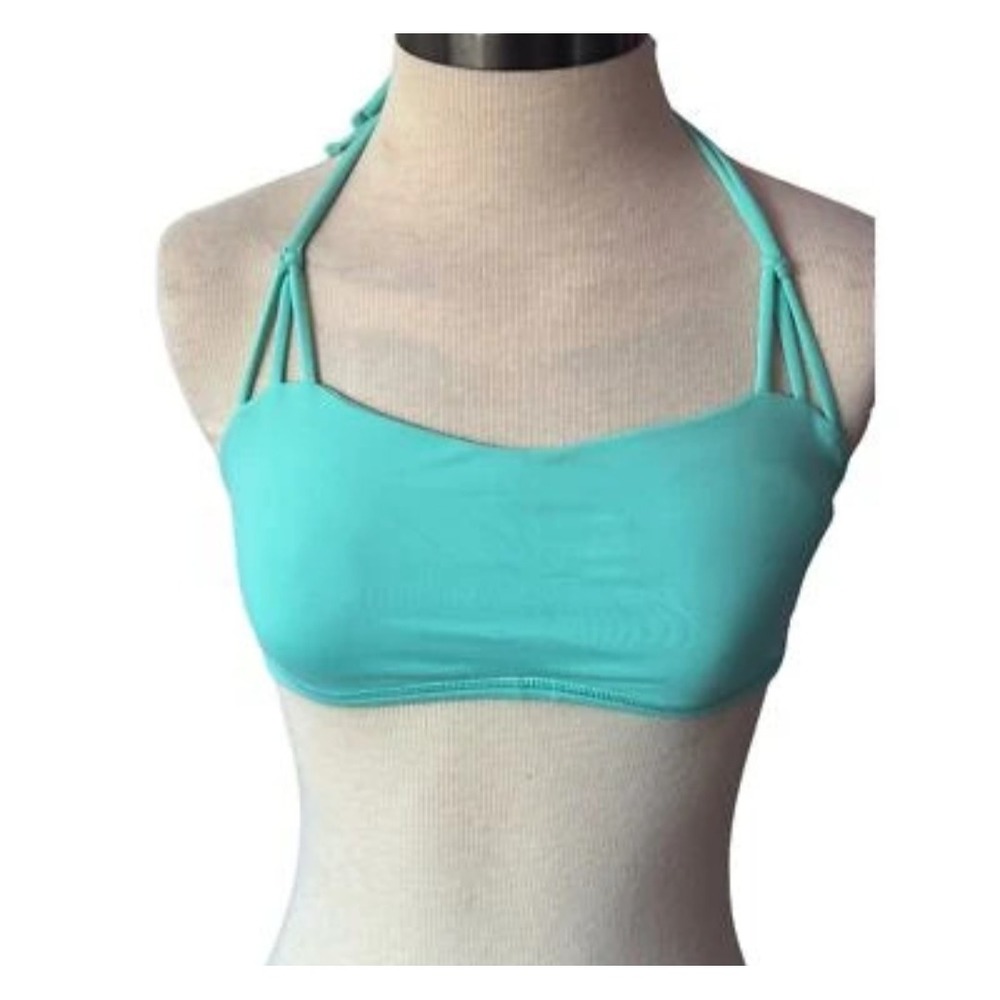Lululemon Halter Bikini Top Mint Green Aqua Multi Strap Back Size 8